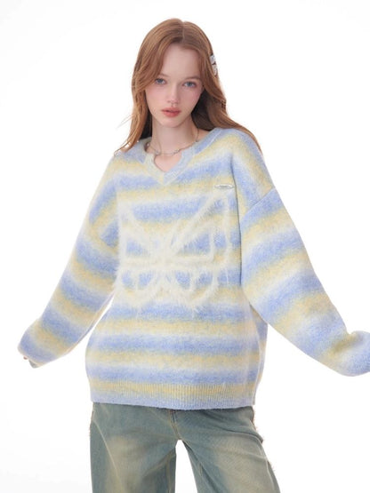 Striped Hairy Butterfly Thick Sweater【s0000006157】