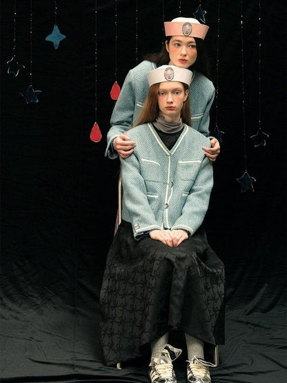 Herringbone pattern wool tweed jacket【s0000005949】