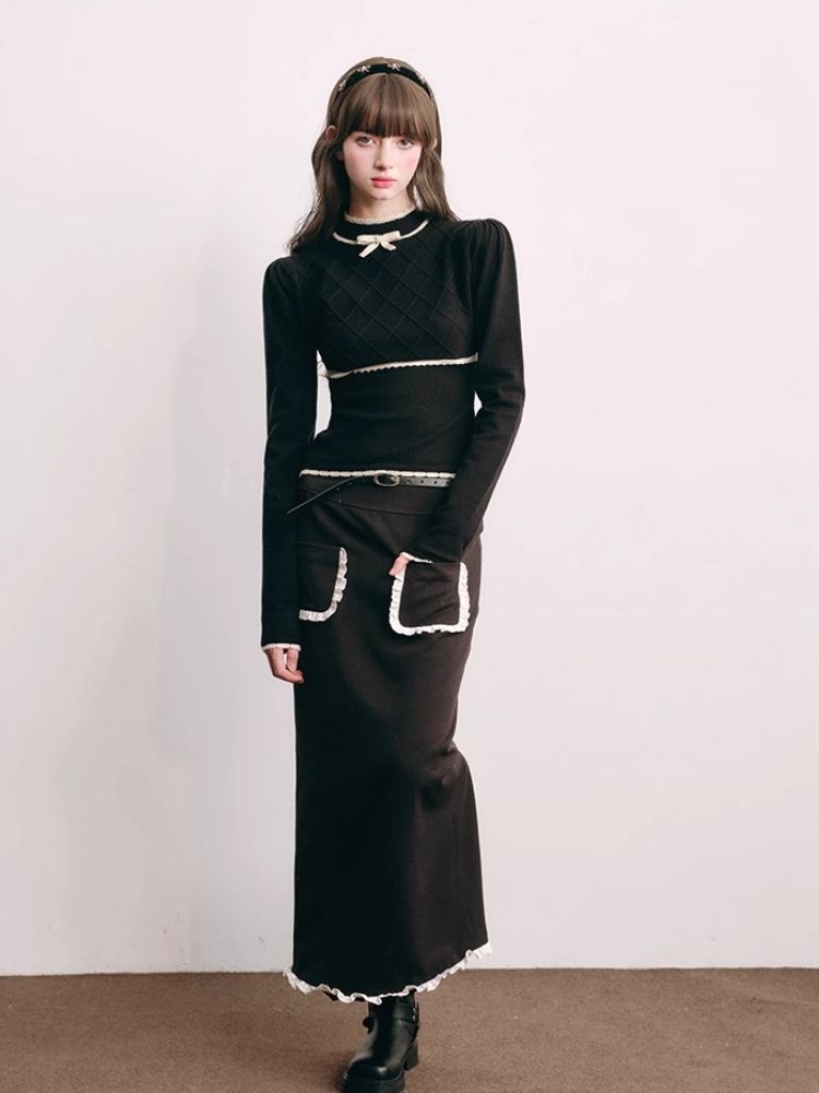 French Chambray Sweater Top Knit Bottoms【s0000004445】