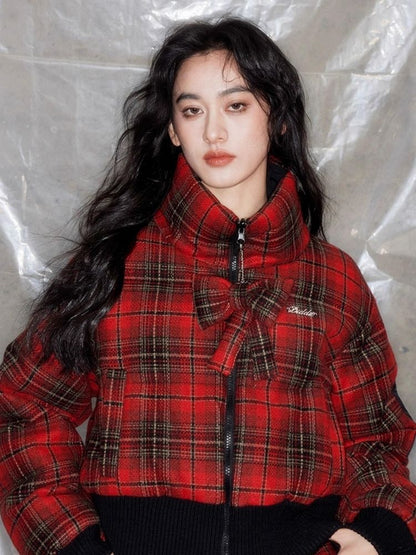 Red plaid two sides wear short cotton jacket 【s0000005633】