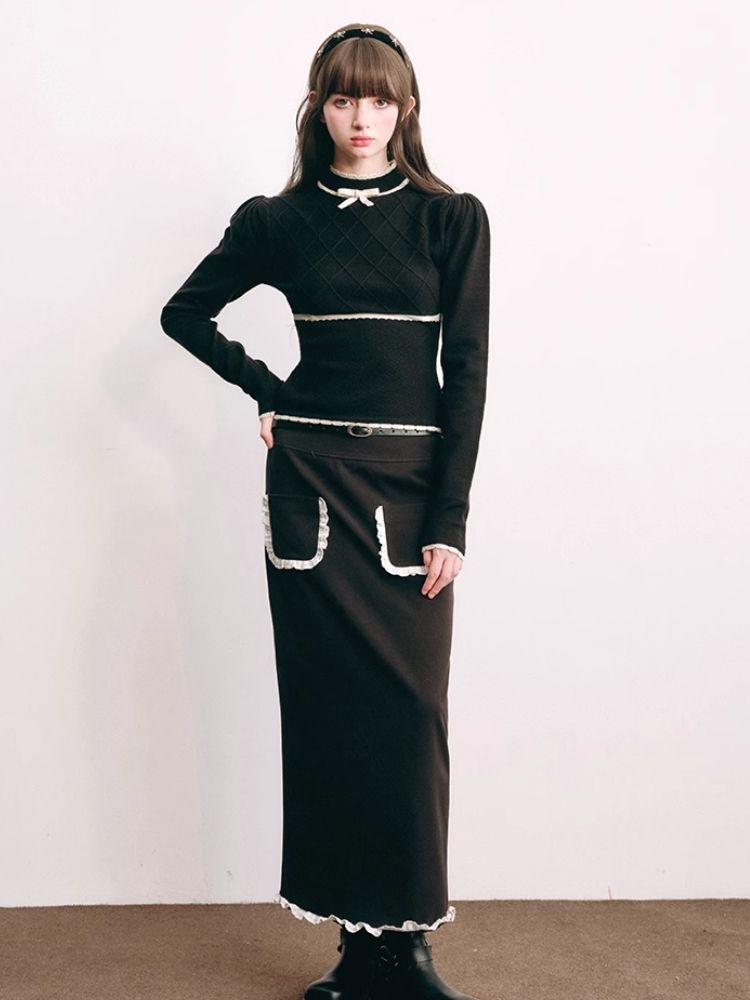 French Chambray Sweater Top Knit Bottoms【s0000004445】