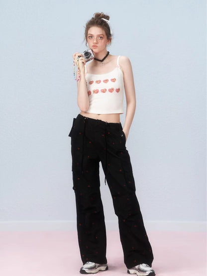 Small cherry embroidered work pants【s0000006309】