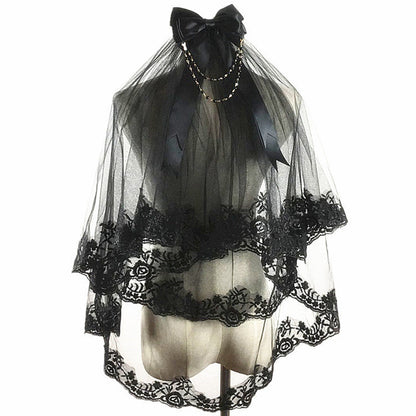 Xuwen Alice - Gothic Retro Lace Double Layers Lolita Veil