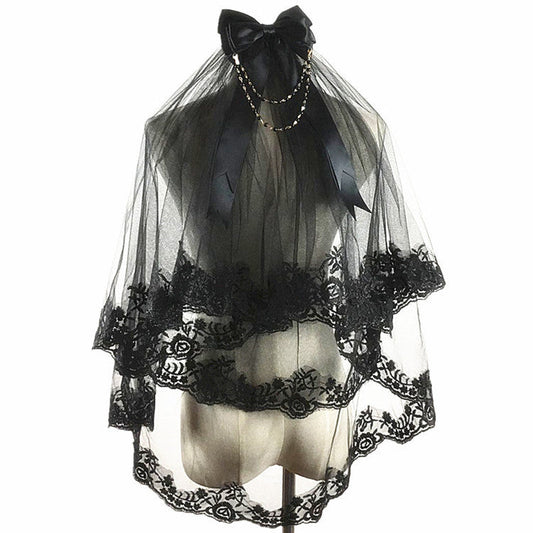 Xuwen Alice - Gothic Retro Lace Double Layers Lolita Veil