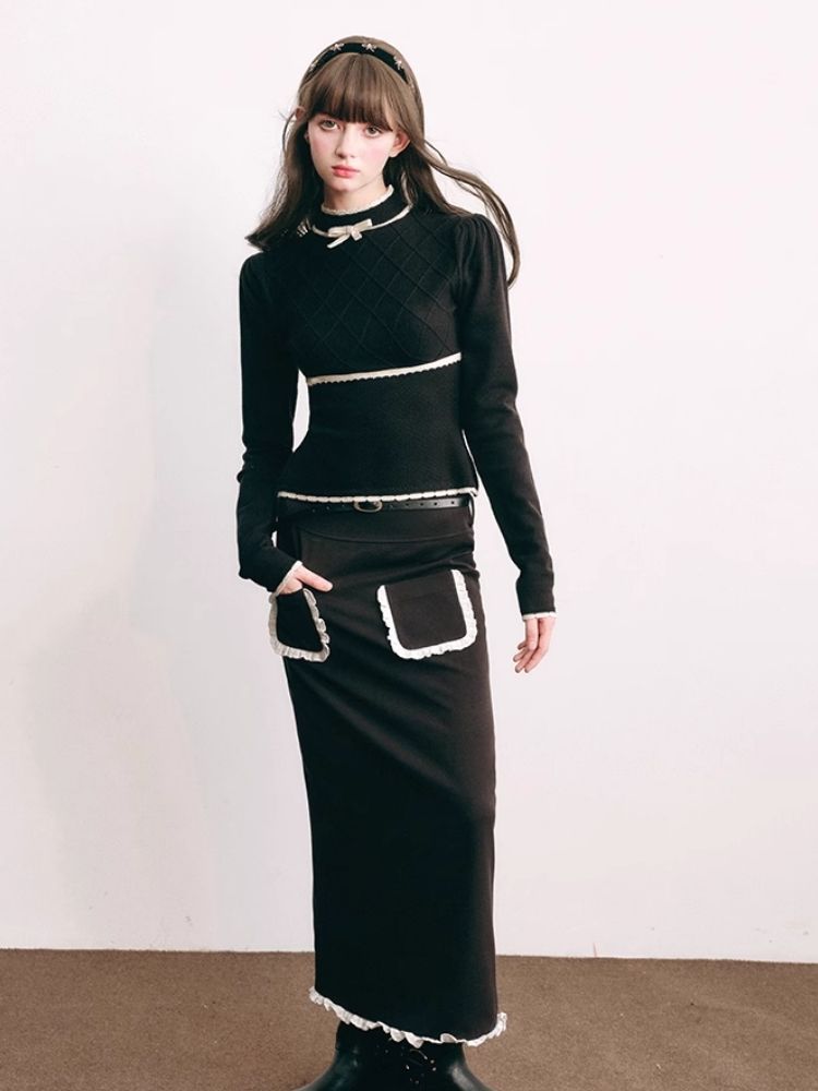 French Chambray Sweater Top Knit Bottoms【s0000004445】