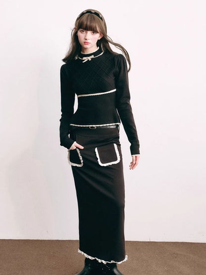 French Chambray Sweater Top Knit Bottoms【s0000004445】