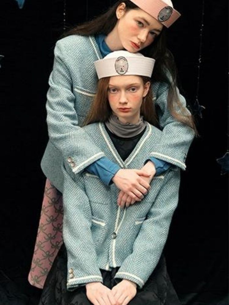 Herringbone pattern wool tweed jacket【s0000005949】