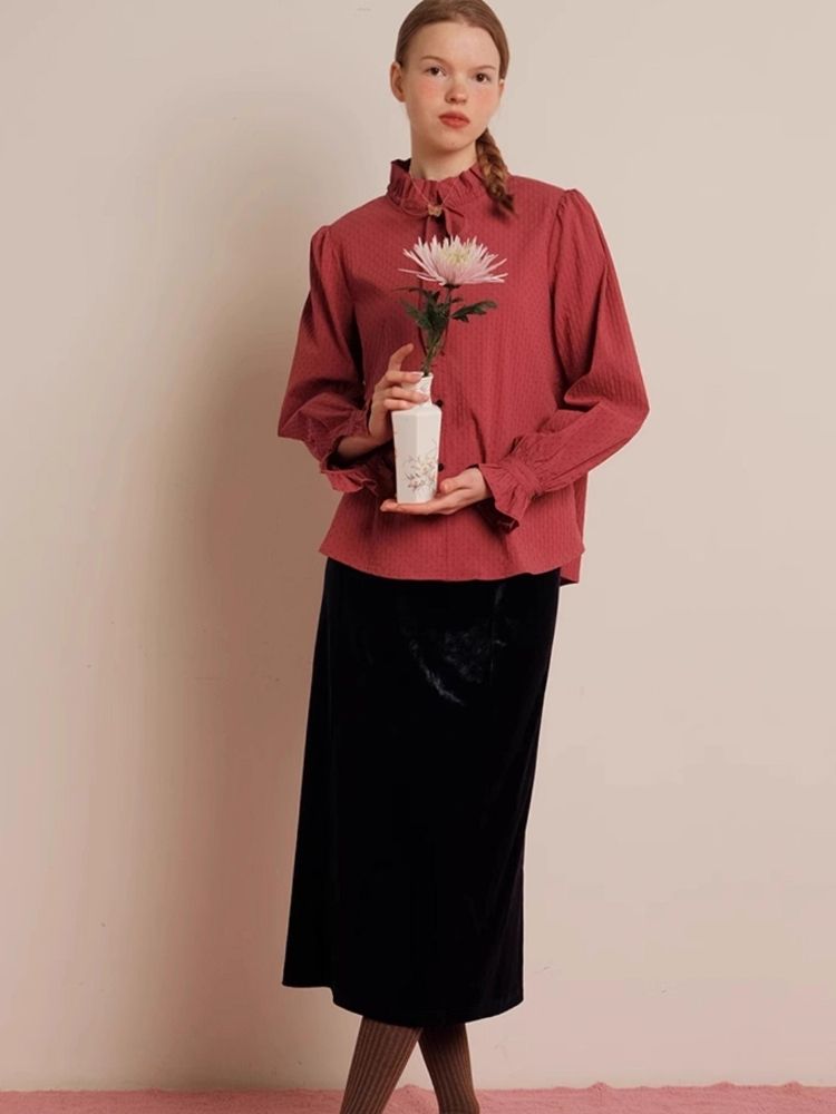 Textured Blush Plum Long Sleeve Shirt【s0000006464】