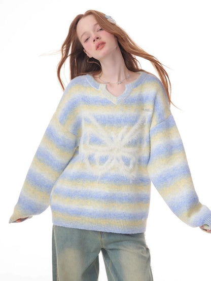 Striped Hairy Butterfly Thick Sweater【s0000006157】