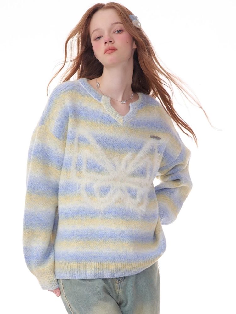 Striped Hairy Butterfly Thick Sweater【s0000006157】