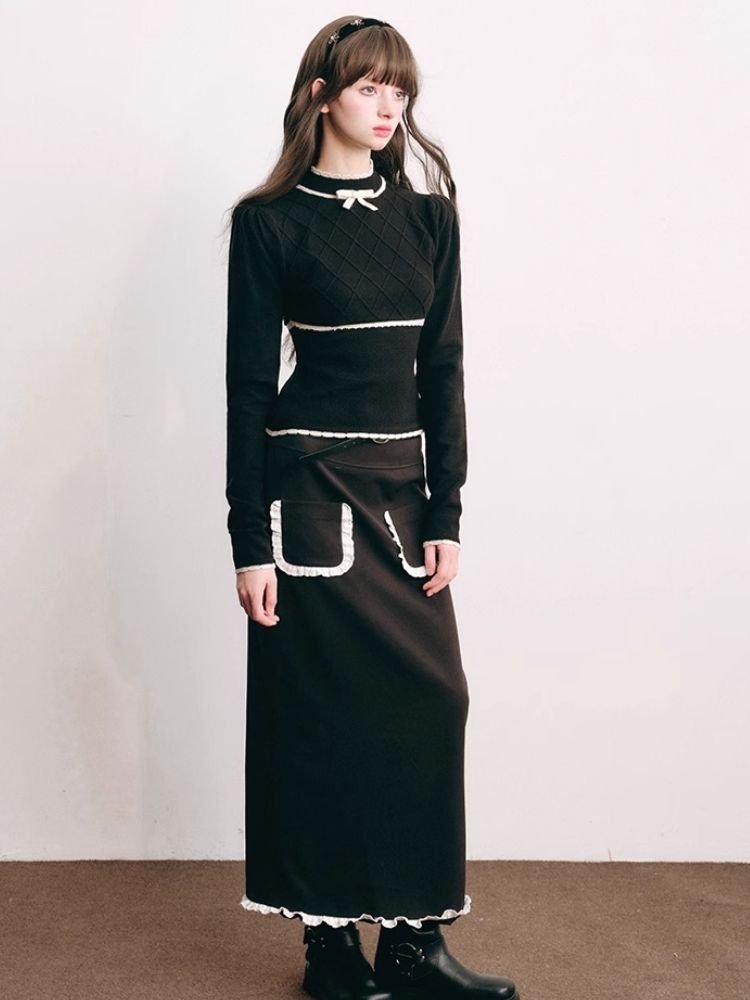 French Chambray Sweater Top Knit Bottoms【s0000004445】