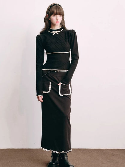 French Chambray Sweater Top Knit Bottoms【s0000004445】