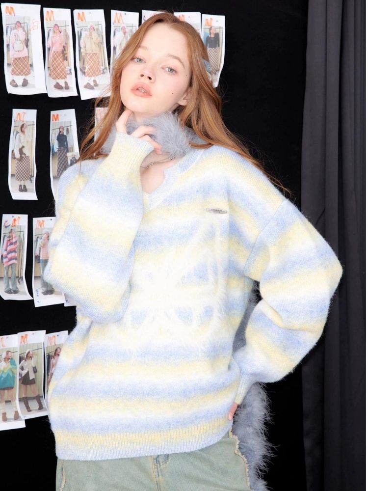 Striped Hairy Butterfly Thick Sweater【s0000006157】