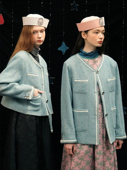 Herringbone pattern wool tweed jacket【s0000005949】