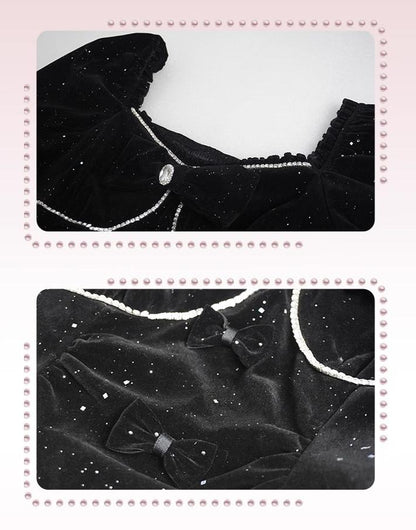 Yingtang - Plus Size Lolita Dress Velvet Long Sleeve