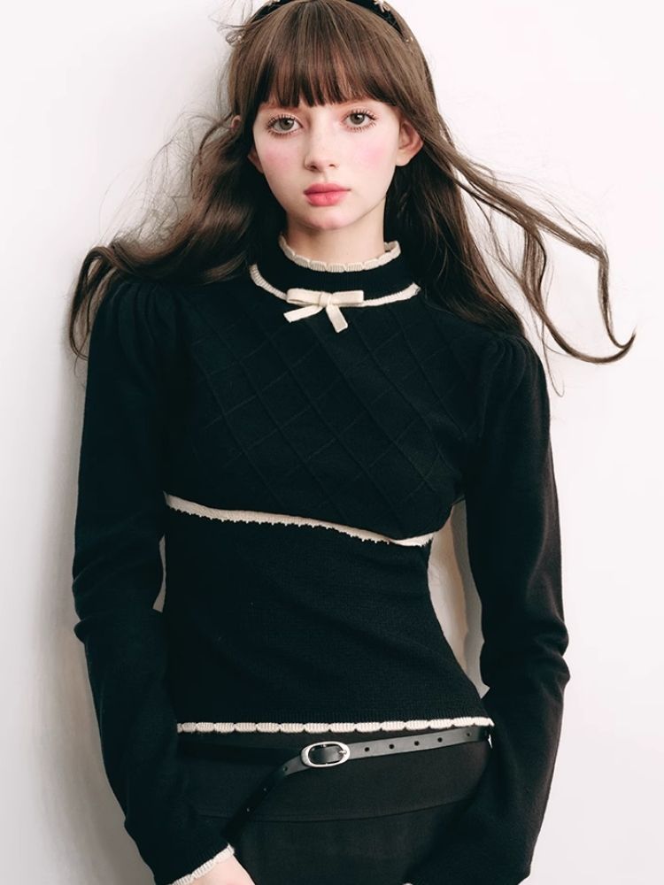 French Chambray Sweater Top Knit Bottoms【s0000004445】