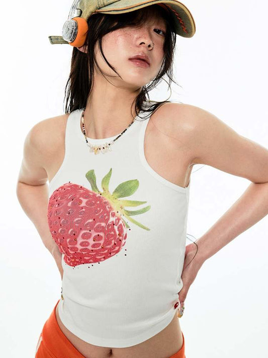 Summer Fruit Print Round Neck Slim Tank Top【s0000009145】