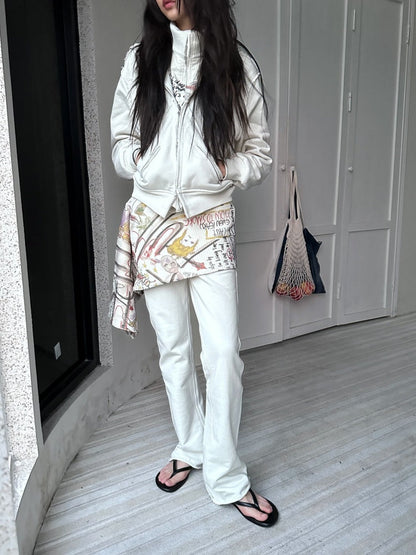 Graffiti Print Faux Two Piece Splicing Sweat Hoodie & Pants Set Up【s0000004158】