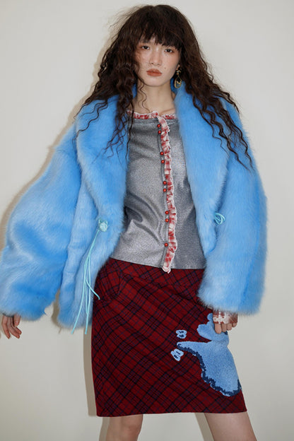 Vintage Plaid Embroidered Wool Halter Skirt