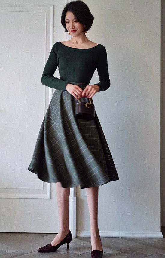 Western ladies plaid retro skirt