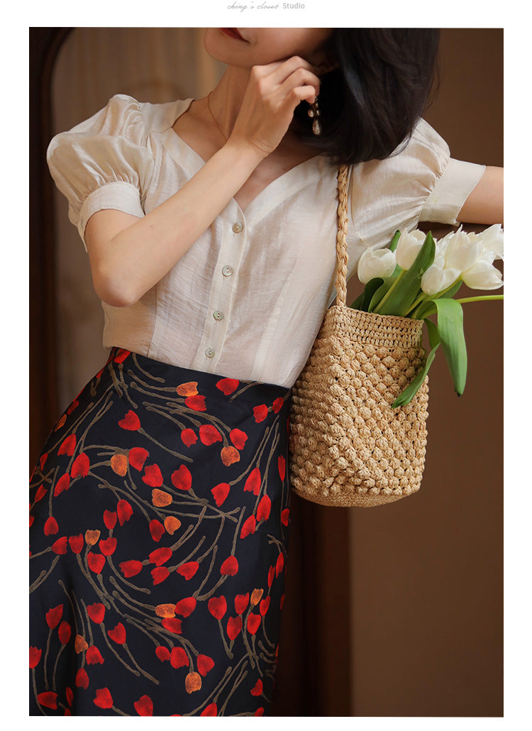 Crimson Floral French Skirt