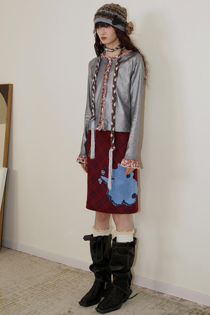 Vintage Plaid Embroidered Wool Halter Skirt