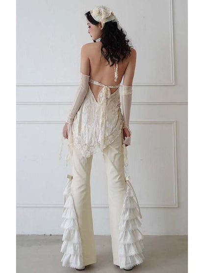 Lace-Up Tiered Bowknots Flared Pants【s0000008155】