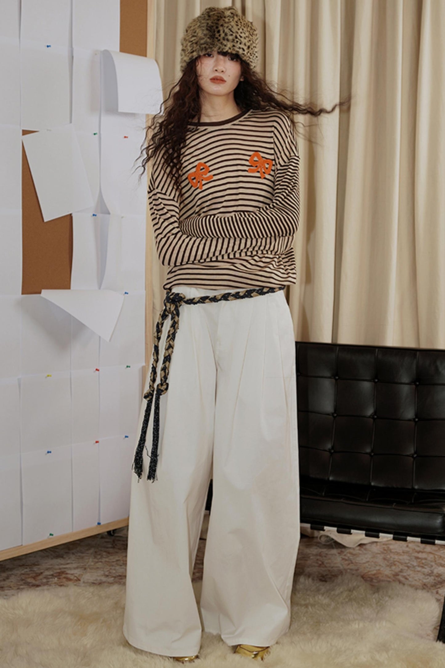 Loose Fit Wool Knit Striped T-Shirt