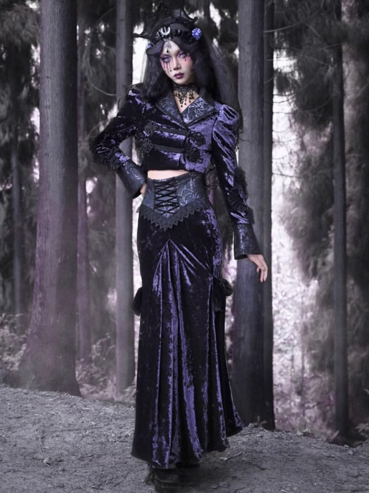 Gothic Velvet Lace Flower Lace Up Blouse【s0000003871】