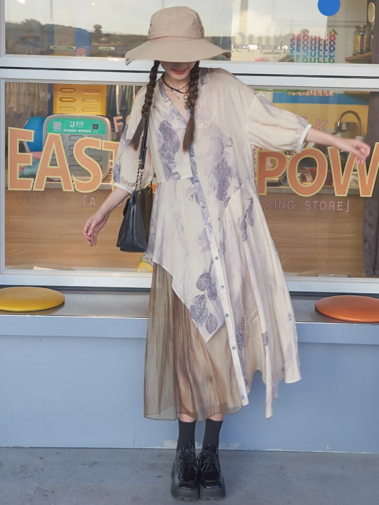 Chinese Style Art Printed Fishtail Swing Long Dress【s0000002981】