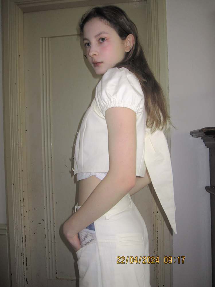 Bunny Ears Hooded Puff Sleeve Short Tops【s0000009033】