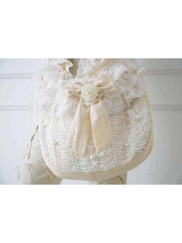 Bead & Butterfly Bowknot Canvas Ruffle Trim Crossbody Bag【s0000008158】