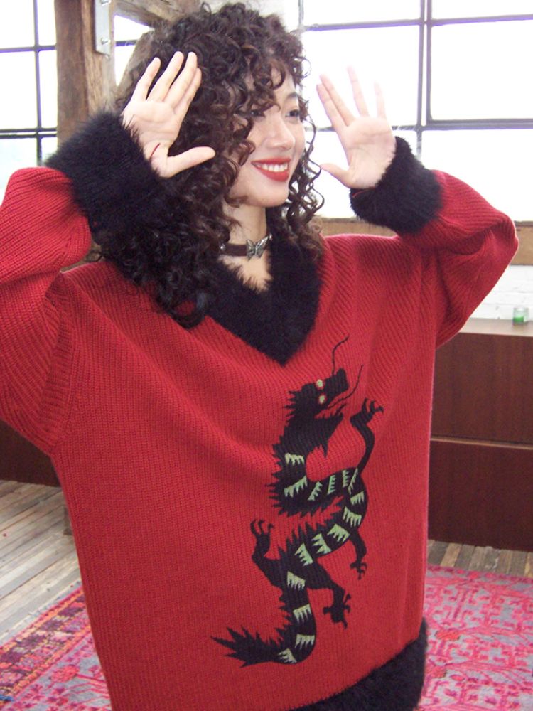 Loose Dragon Print Sweater【s0000005124】
