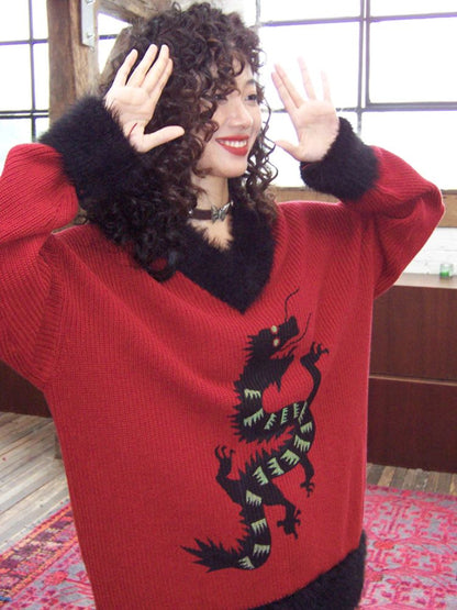 Loose Dragon Print Sweater【s0000005124】