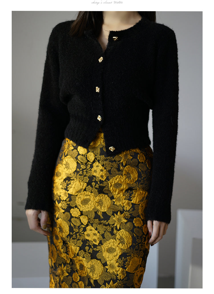 Sunflower embroidery jacquard skirt