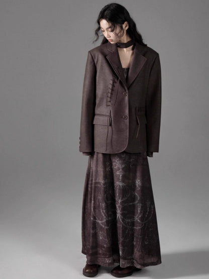 Square Neck Printed Waist Slim Long Dress【s0000004398】