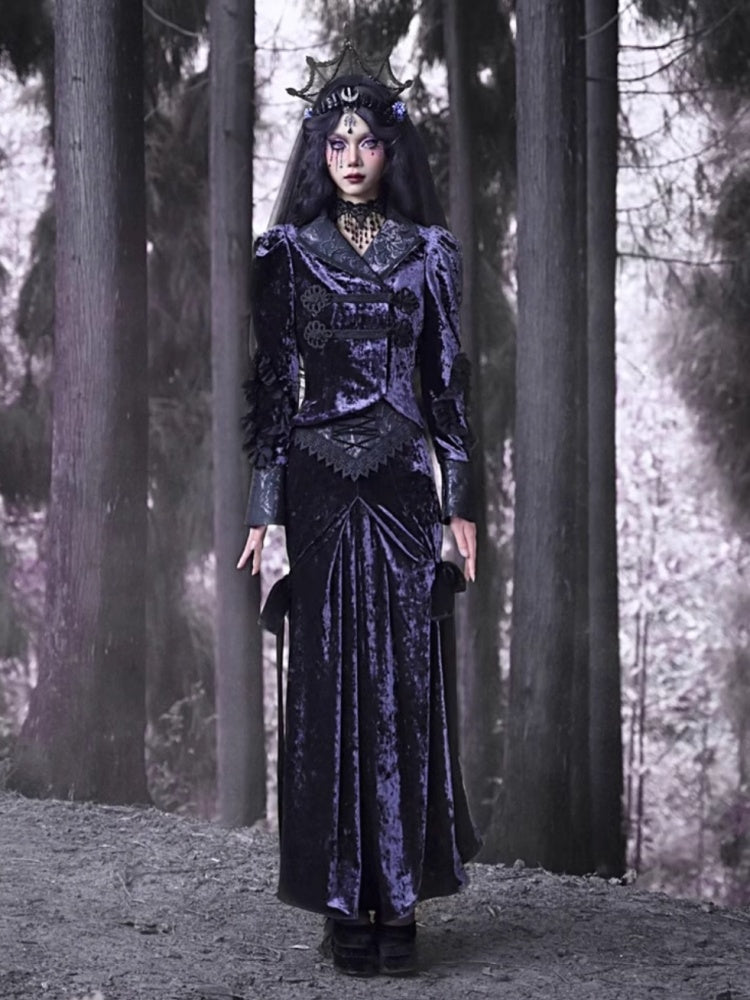 Gothic Velvet Lace Up Lace Mermaid Long Skirt【s0000003869】