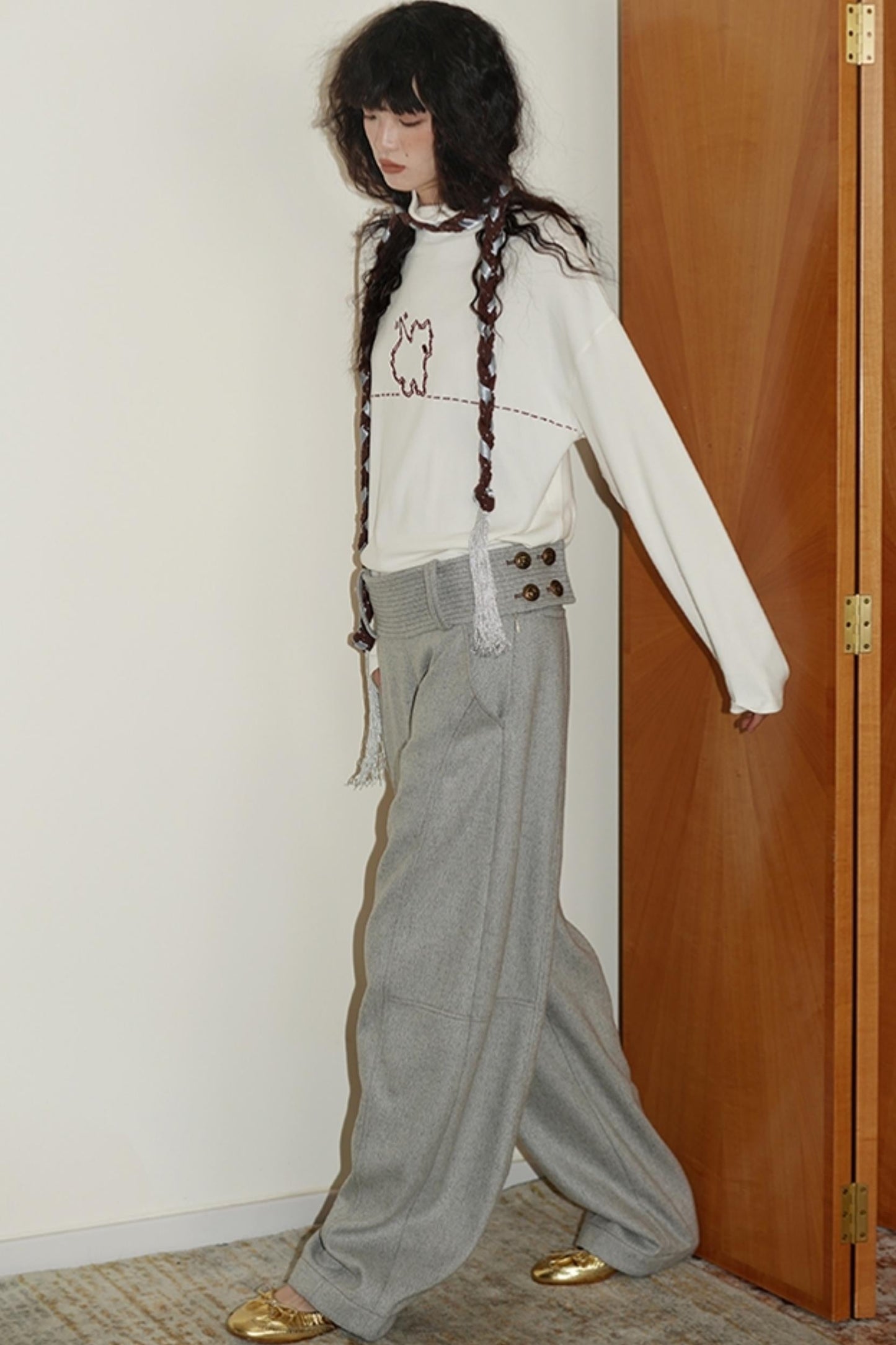 Casual Puppy Design Crewneck Top