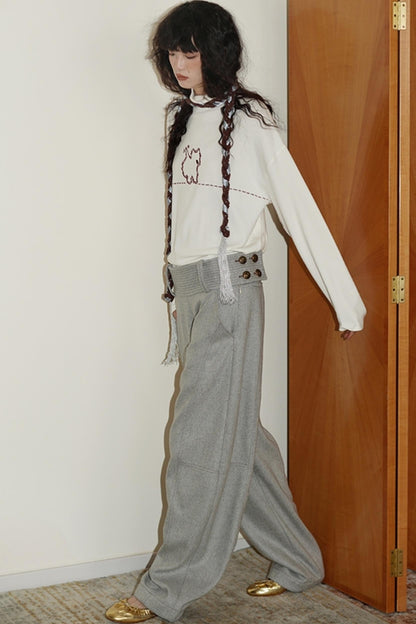 Casual Puppy Design Crewneck Top