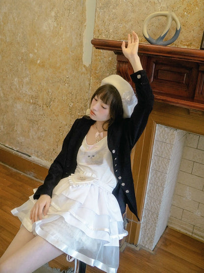 Sailor Collar Rose Button Jacquard Jacket【s0000003813】