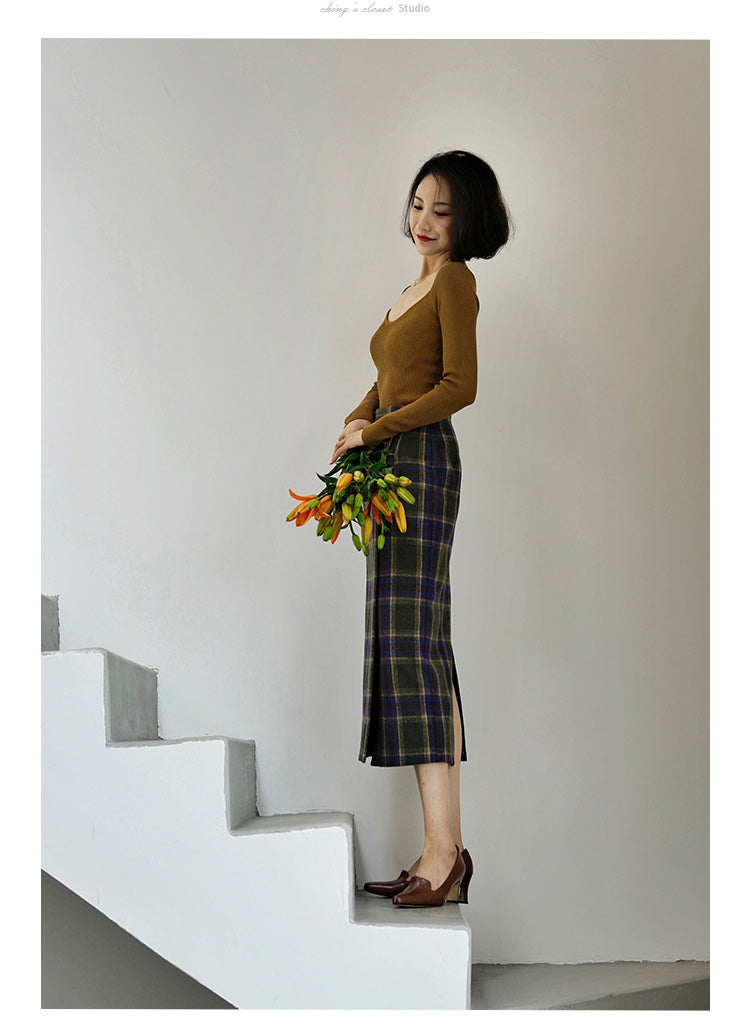 western plaid retro pencil skirt