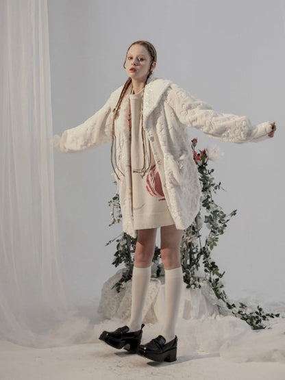 Embroidery Flower Lace Faux Fur Long Coat【s0000003855】