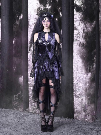 Gothic Velvet Open Shoulder Lace Flower Blouse【s0000003868】