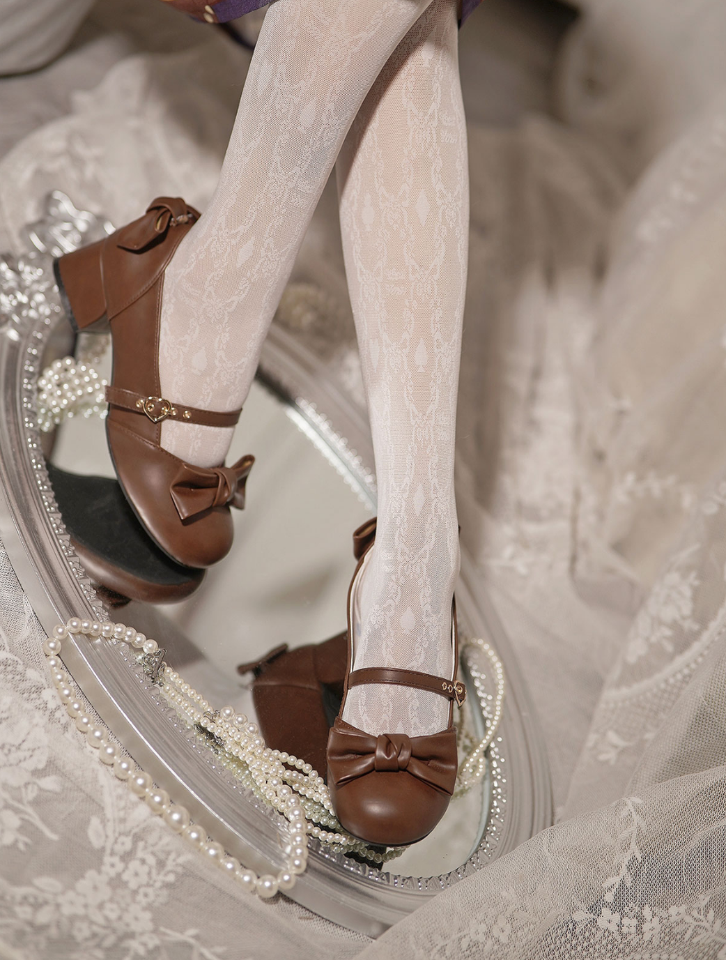 Sheep Puff - Elegant Lolita Bownot Retro High Heel Shoes