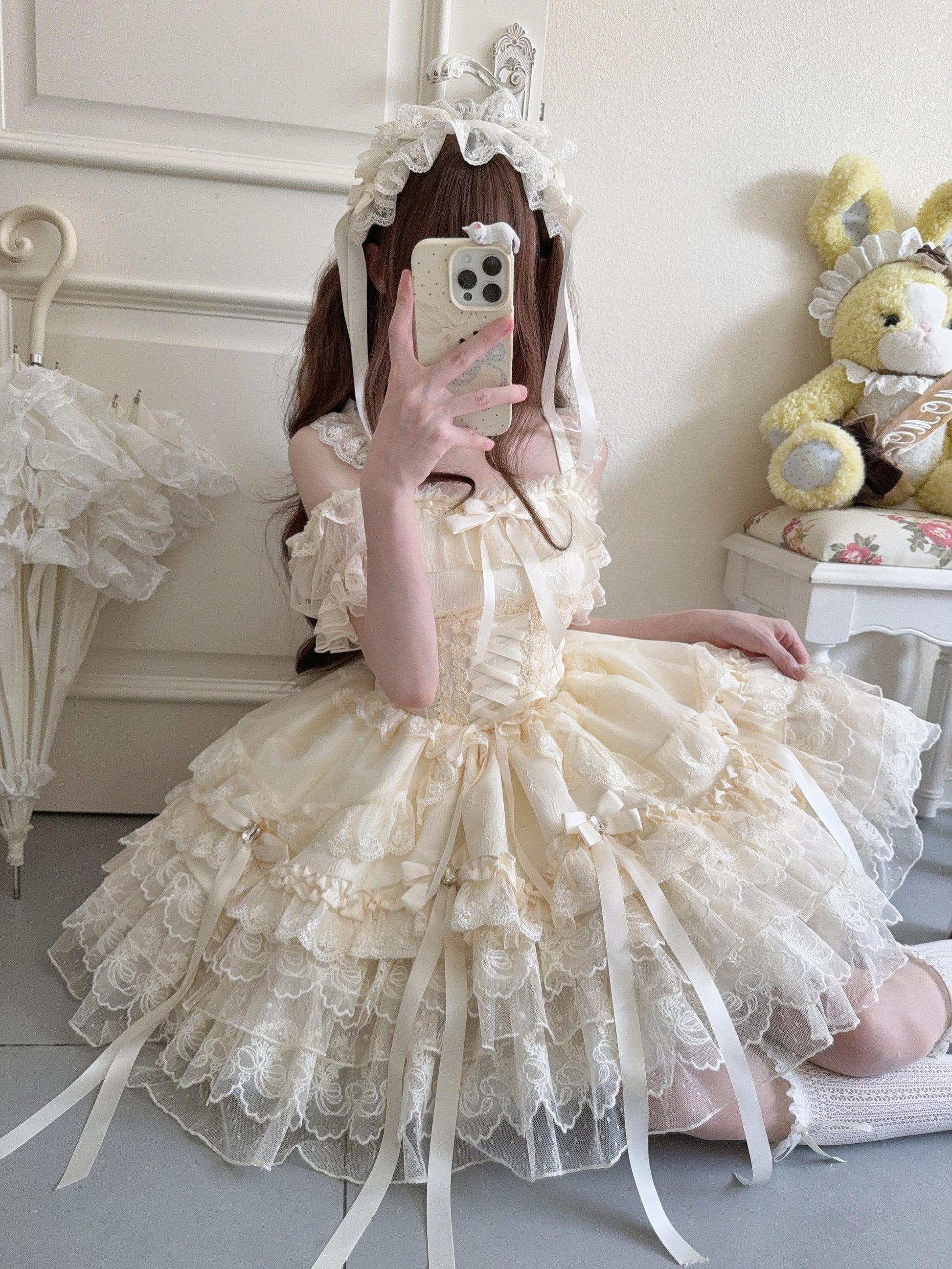 Sugar Girl - Ribbons of Love - Sweet Lolita JSK Dress, Tiered Ruffles