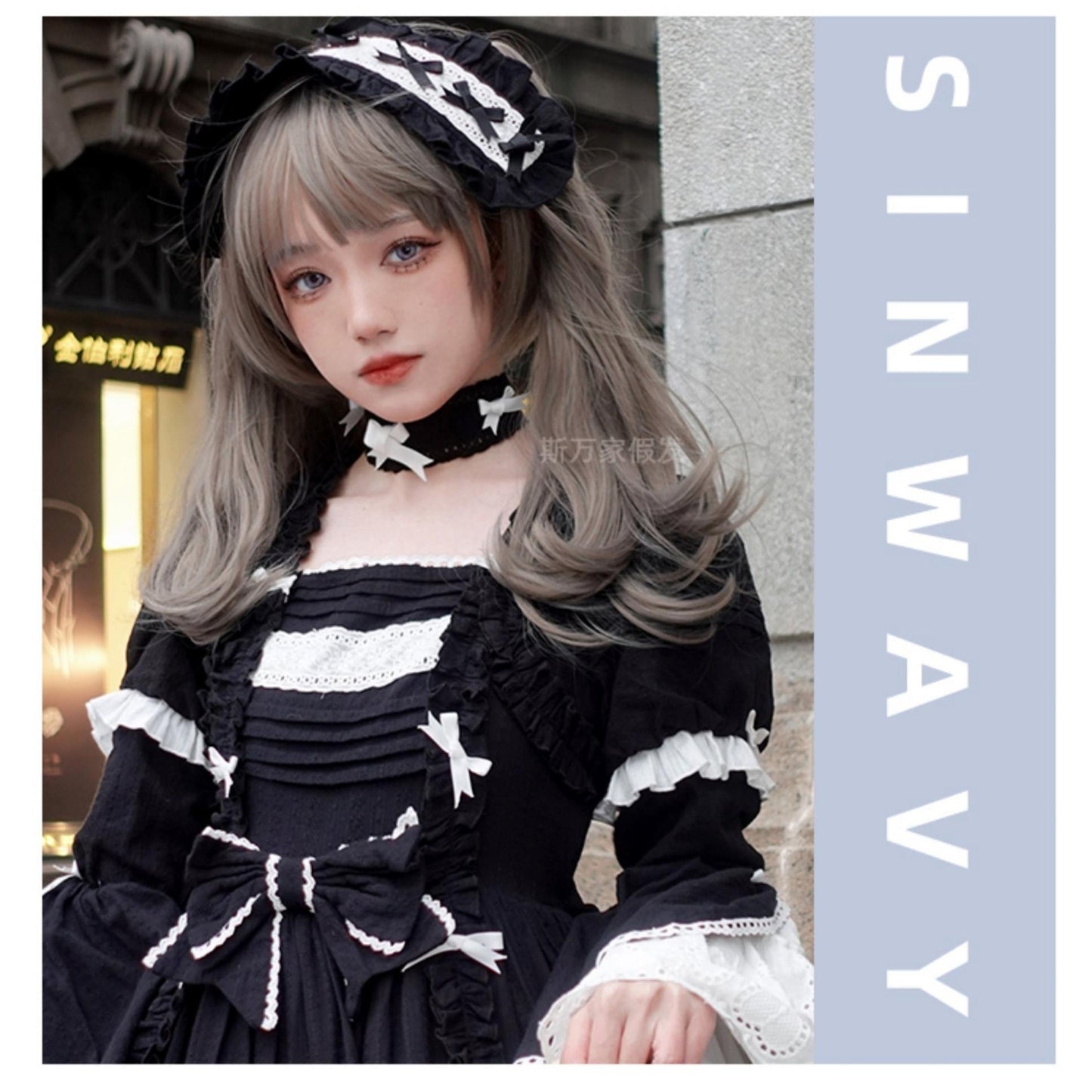 Sinwavy - Light Gothic Lolita Wig, Green-Toned Ash Grey