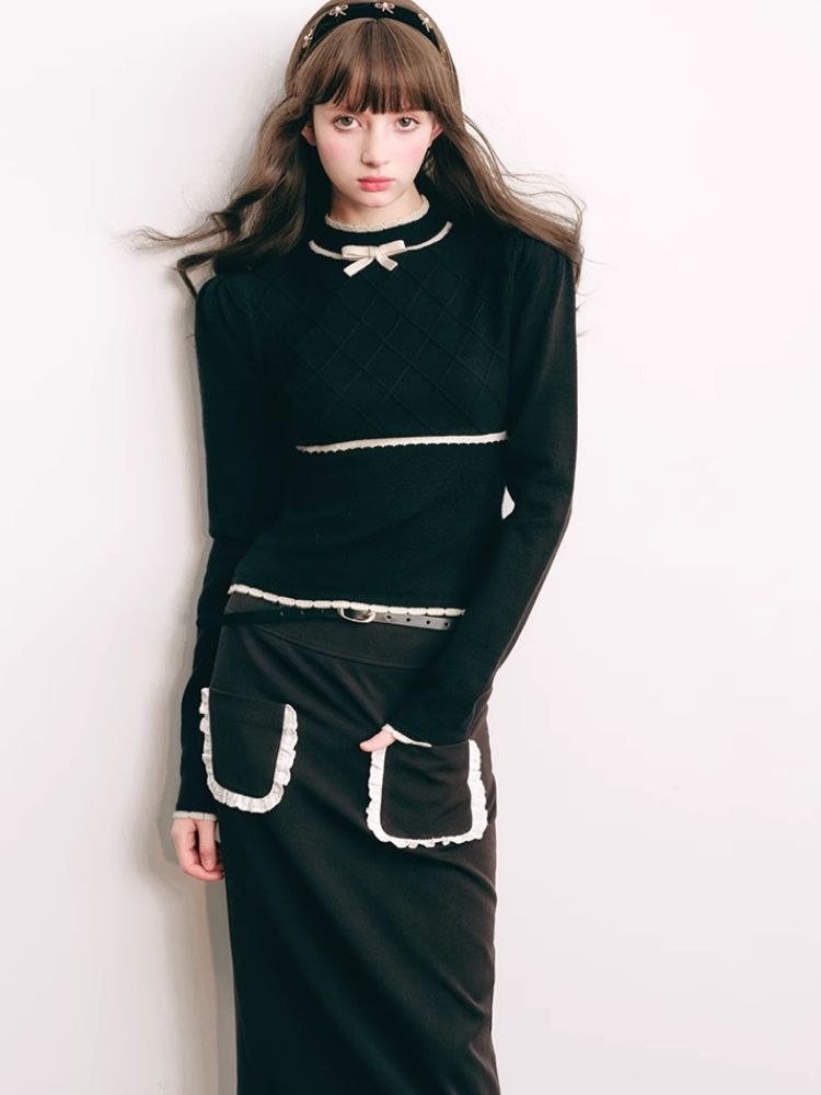 French Chambray Sweater Top Knit Bottoms【s0000004445】