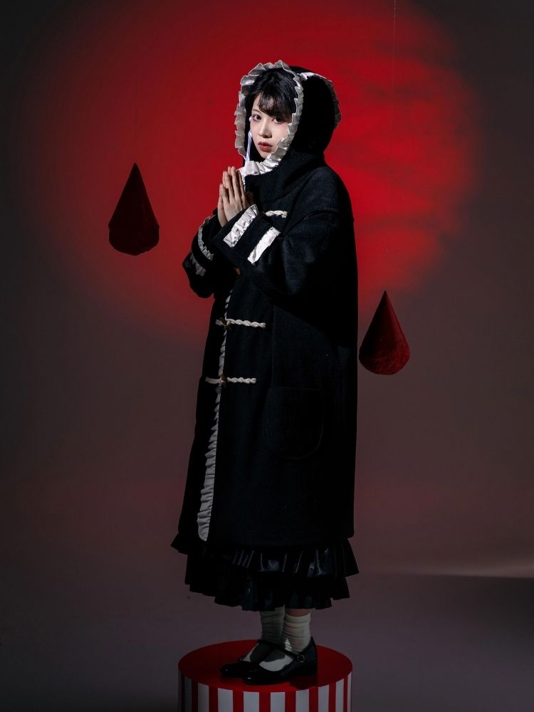 Lace crotch button wool silhouette coat【s0000003613】