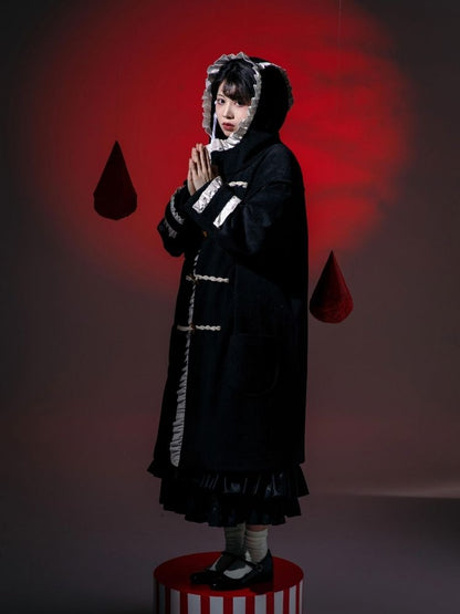 Lace crotch button wool silhouette coat【s0000003613】