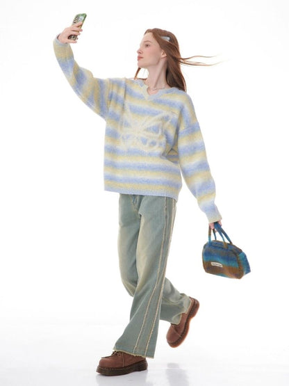 Striped Hairy Butterfly Thick Sweater【s0000006157】